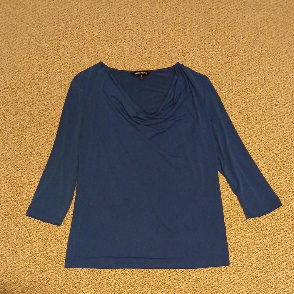 Ellen Tracy Blue Cowl Neck Blouse Size M